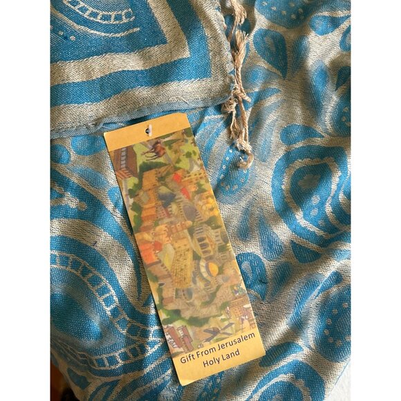 Blue & Gold Fringed Shawl/Scarf From The Holy Land - Picture 5 of 6